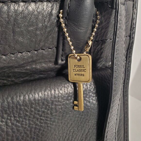Vintage Fossil Black Genuine Leather Handbag Tote with Authenticity Card‎ #75082 - Picture 5 of 16